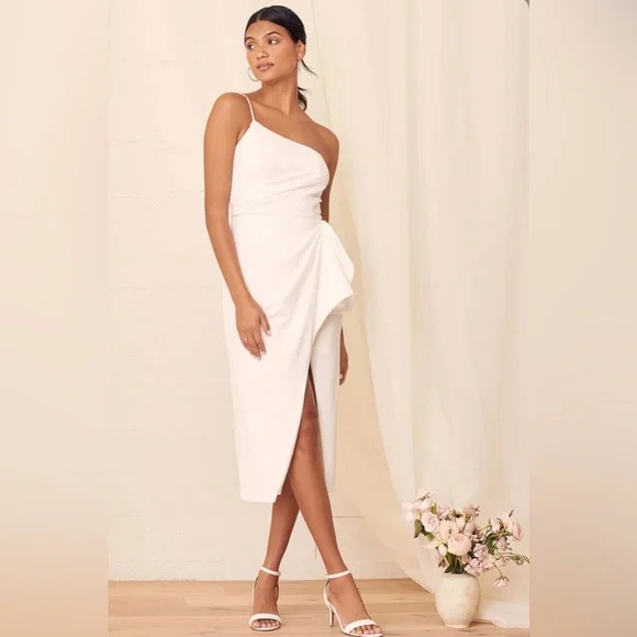 lulus white one shoulder dress White Twisted One-Shoulder Mini Dress | Womens | X-Small (Available in S, M, L, XL) | 100% Polyester